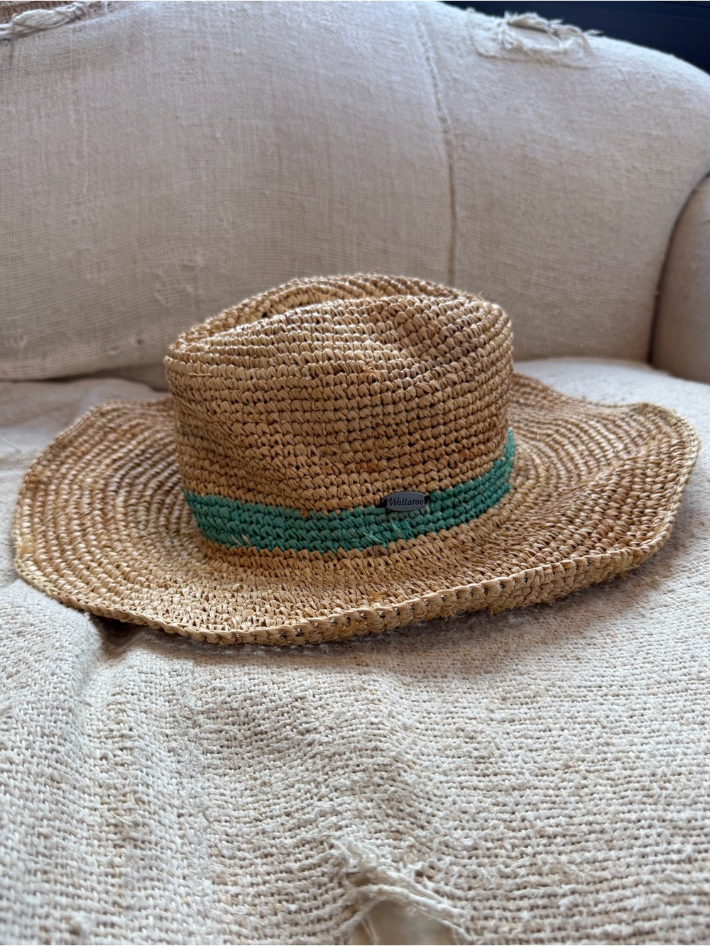 Wallaroo Tahiti Cowboy Raffia Straw Sun Hat Boho Western Beach Festival M